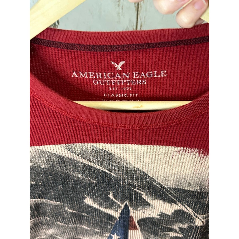 American Eagle Burgundy Red Thermal Long Sleeve T-Shirt - Picture 2 of 4